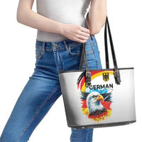 German Unity Day Leather Tote Bag Germany Flag with Eagle Head and Emblem