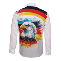 German Unity Day Long Sleeve Button Shirt Germany Flag with Eagle Head and Emblem