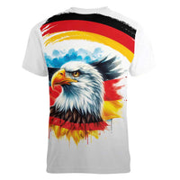 German Unity Day Women V-Neck T-Shirt Germany Flag with Eagle Head and Emblem