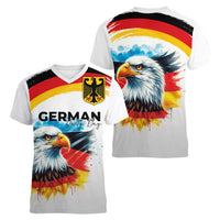 German Unity Day Women V-Neck T-Shirt Germany Flag with Eagle Head and Emblem