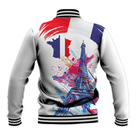 Bastille Day Baseball Jacket Eiffel Tower Brush Strokes Colorful with The Map
