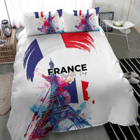 Bastille Day Bedding Set Eiffel Tower Brush Strokes Colorful with The Map