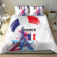 Bastille Day Bedding Set Eiffel Tower Brush Strokes Colorful with The Map