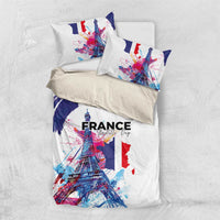 Bastille Day Bedding Set Eiffel Tower Brush Strokes Colorful with The Map