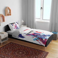 Bastille Day Bedding Set Eiffel Tower Brush Strokes Colorful with The Map