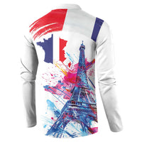 Bastille Day Button Sweatshirt Eiffel Tower Brush Strokes Colorful with The Map
