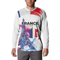 Bastille Day Button Sweatshirt Eiffel Tower Brush Strokes Colorful with The Map