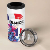 Bastille Day 4 in 1 Can Cooler Tumbler Eiffel Tower Brush Strokes Colorful with The Map