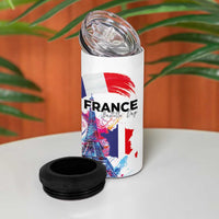 Bastille Day 4 in 1 Can Cooler Tumbler Eiffel Tower Brush Strokes Colorful with The Map