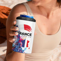 Bastille Day 4 in 1 Can Cooler Tumbler Eiffel Tower Brush Strokes Colorful with The Map