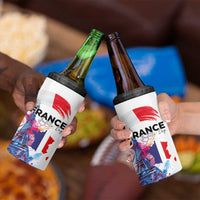 Bastille Day 4 in 1 Can Cooler Tumbler Eiffel Tower Brush Strokes Colorful with The Map