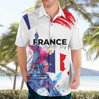 Bastille Day Hawaiian Shirt Eiffel Tower Brush Strokes Colorful with The Map