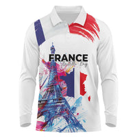 Bastille Day Long Sleeve Polo Shirt Eiffel Tower Brush Strokes Colorful with The Map