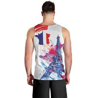 Bastille Day Men Tank Top Eiffel Tower Brush Strokes Colorful with The Map