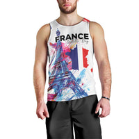 Bastille Day Men Tank Top Eiffel Tower Brush Strokes Colorful with The Map