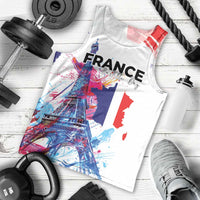 Bastille Day Men Tank Top Eiffel Tower Brush Strokes Colorful with The Map