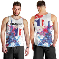 Bastille Day Men Tank Top Eiffel Tower Brush Strokes Colorful with The Map