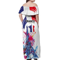 Bastille Day Off Shoulder Maxi Dress Eiffel Tower Brush Strokes Colorful with The Map