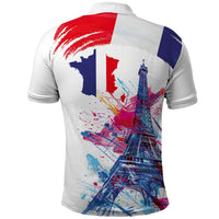Bastille Day Polo Shirt Eiffel Tower Brush Strokes Colorful with The Map