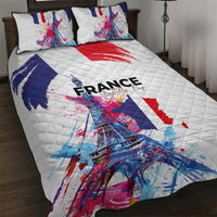 Bastille Day Quilt Bed Set Eiffel Tower Brush Strokes Colorful with The Map