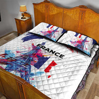 Bastille Day Quilt Bed Set Eiffel Tower Brush Strokes Colorful with The Map
