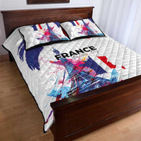 Bastille Day Quilt Bed Set Eiffel Tower Brush Strokes Colorful with The Map