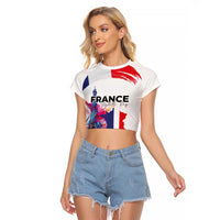 Bastille Day Raglan Cropped T Shirt Eiffel Tower Brush Strokes Colorful with The Map