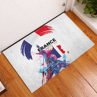 Bastille Day Rubber Doormat Eiffel Tower Brush Strokes Colorful with The Map