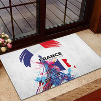 Bastille Day Rubber Doormat Eiffel Tower Brush Strokes Colorful with The Map