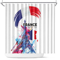 Bastille Day Shower Curtain Eiffel Tower Brush Strokes Colorful with The Map