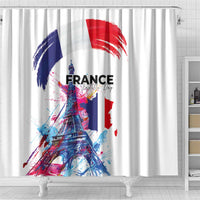 Bastille Day Shower Curtain Eiffel Tower Brush Strokes Colorful with The Map