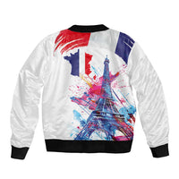 Bastille Day Sleeve Zip Bomber Jacket Eiffel Tower Brush Strokes Colorful with The Map