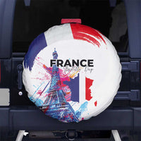 Bastille Day Spare Tire Cover Eiffel Tower Brush Strokes Colorful with The Map