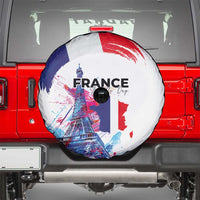 Bastille Day Spare Tire Cover Eiffel Tower Brush Strokes Colorful with The Map