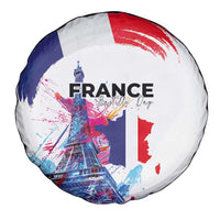 Bastille Day Spare Tire Cover Eiffel Tower Brush Strokes Colorful with The Map