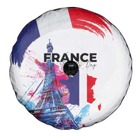 Bastille Day Spare Tire Cover Eiffel Tower Brush Strokes Colorful with The Map