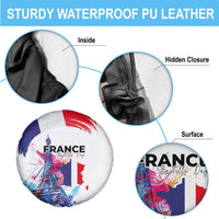 Bastille Day Spare Tire Cover Eiffel Tower Brush Strokes Colorful with The Map