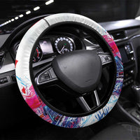 Bastille Day Steering Wheel Cover Eiffel Tower Brush Strokes Colorful with The Map