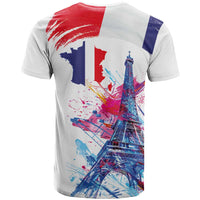 Bastille Day T Shirt Eiffel Tower Brush Strokes Colorful with The Map