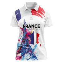 Bastille Day Women Polo Shirt Eiffel Tower Brush Strokes Colorful with The Map