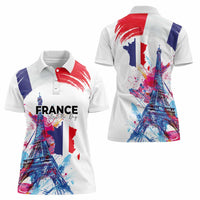 Bastille Day Women Polo Shirt Eiffel Tower Brush Strokes Colorful with The Map