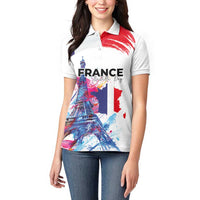 Bastille Day Women Polo Shirt Eiffel Tower Brush Strokes Colorful with The Map