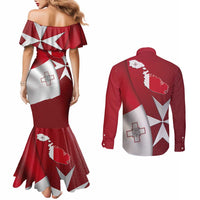 Malta Independence Day Couples Matching Mermaid Dress and Long Sleeve Button Shirt National Flag with Maltese Cross and Emblem