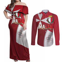 Malta Independence Day Couples Matching Off Shoulder Maxi Dress and Long Sleeve Button Shirt National Flag with Maltese Cross and Emblem
