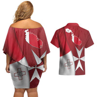 Malta Independence Day Couples Matching Off Shoulder Short Dress and Hawaiian Shirt National Flag with Maltese Cross and Emblem
