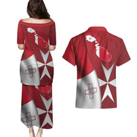 Malta Independence Day Couples Matching Puletasi and Hawaiian Shirt National Flag with Maltese Cross and Emblem