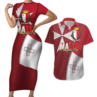 Malta Independence Day Couples Matching Short Sleeve Bodycon Dress and Hawaiian Shirt National Flag with Maltese Cross and Emblem