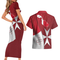 Malta Independence Day Couples Matching Short Sleeve Bodycon Dress and Hawaiian Shirt National Flag with Maltese Cross and Emblem