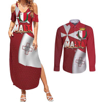 Malta Independence Day Couples Matching Summer Maxi Dress and Long Sleeve Button Shirt National Flag with Maltese Cross and Emblem