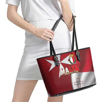 Malta Independence Day Leather Tote Bag National Flag with Maltese Cross and Emblem
